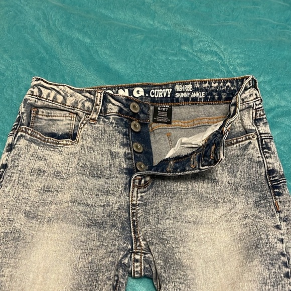 High Rise Button‎ Fly S.O.N.G Curvy Shark Bite Skinny Jeans women’s Sz 27 Blue - Picture 13 of 15